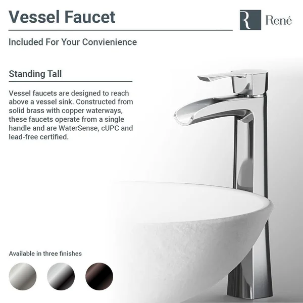 Rene R11-5001-PLT-R9-7007 Stone Composite Oval Vessel Sink with Faucet - Platinum - Brushed Nickel