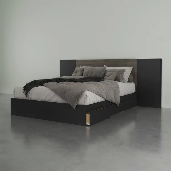 Nexera Atlas 3 Piece Queen Size Bedroom Set - Bark Grey and Black
