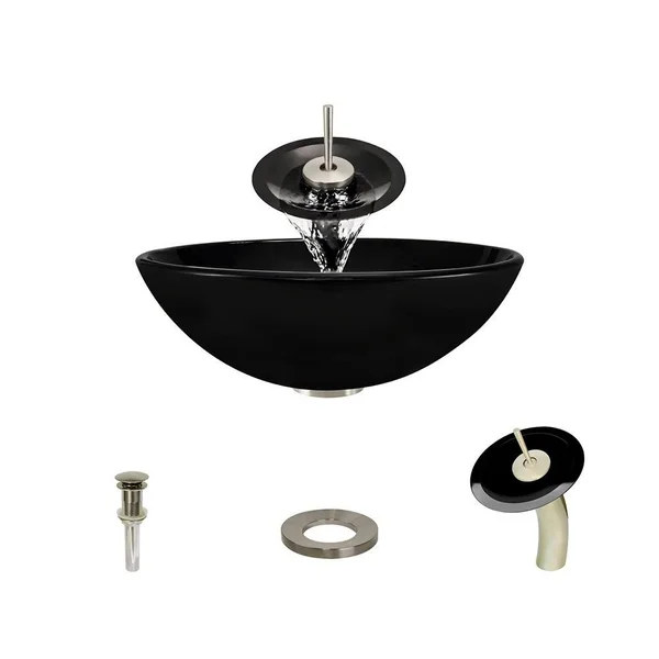 Mr Direct 601-BL-WF-BN Black Brushed Nickel Bathroom Waterfall Faucet Ensemble