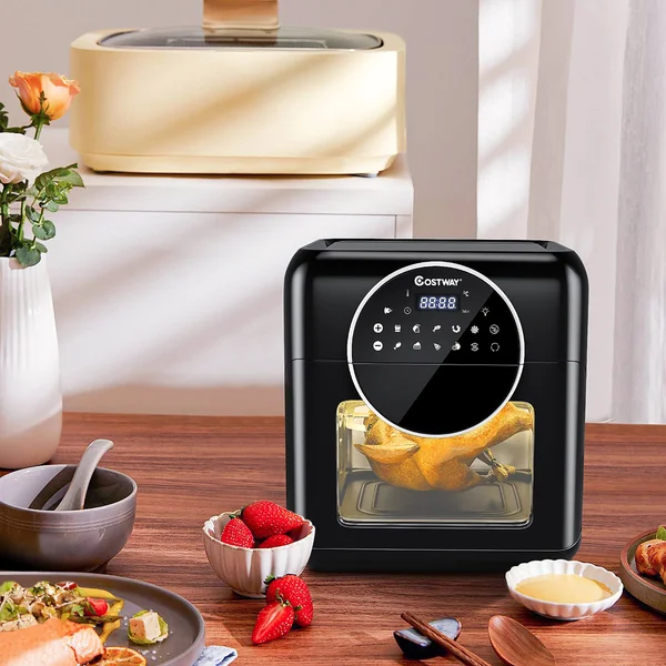 Costway 8-in-1 Air Fryer 10.6QT Digital Toaster Oven Rotisserie w/ Accessories - Black