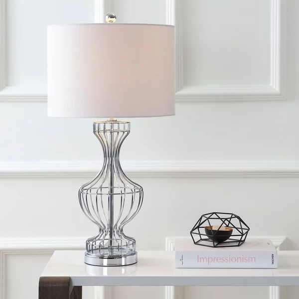 Jonathan Y Chrome Honore 28x22 Metal Wire Frame LED Table Lamp