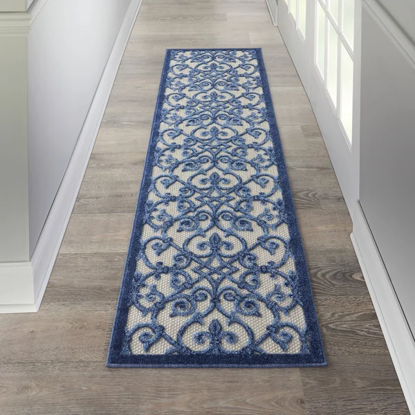Nourison Aloha Runner ALH21 Area Rug, Ivory Blue, 4& x Round