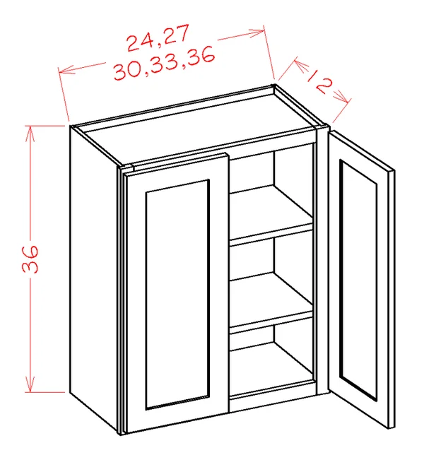 Wilora Hawthorne Shaker White 33x22 x 36x22 x 12x22 2 Doors, 2 Shelves Wall Cabinet, High-Density Fiberboard (HDF) SW-W3336