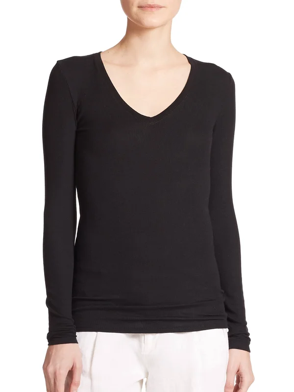 ATM Anthony Thomas Melillo - Modal Rib Long Sleeve V-Neck Tee - Black, S, Black