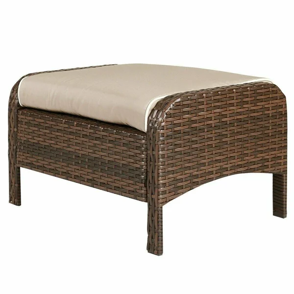 Costway 5 PCS Rattan Wicker Furniture Set Sofa Ottoman with Brown Cushion Patio Garden Yard
