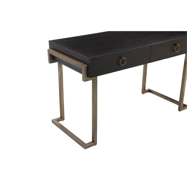Pangea Home Julia Stainless Steel Desk in Black Ash Veneer & Brass