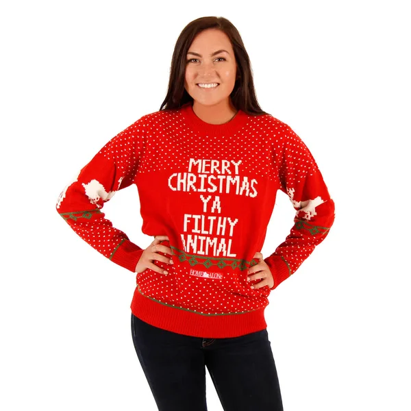 Ugly Christmas Sweater Merry Christmas Ya Filthy Animal - 3X, Red