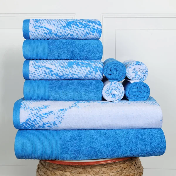 Superior Super Soft - Luxurious 100% Cotton Marble Effect 10-Piece Towel Set