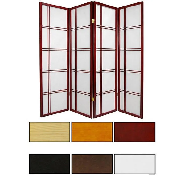 Oriental Furniture 5 ft. Tall Double Cross Shoji Screen - 3 Panel - White