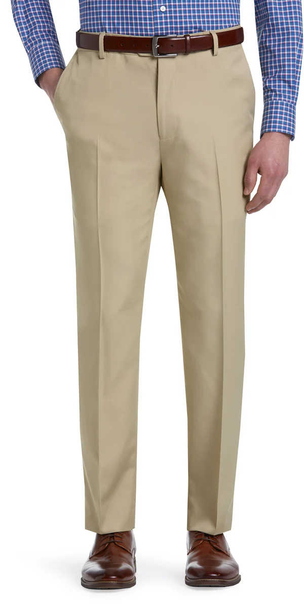 Jos. A. Bank Men's Traveler Performance Tailored Fit Flat Front Pants, British Tan, 40x29