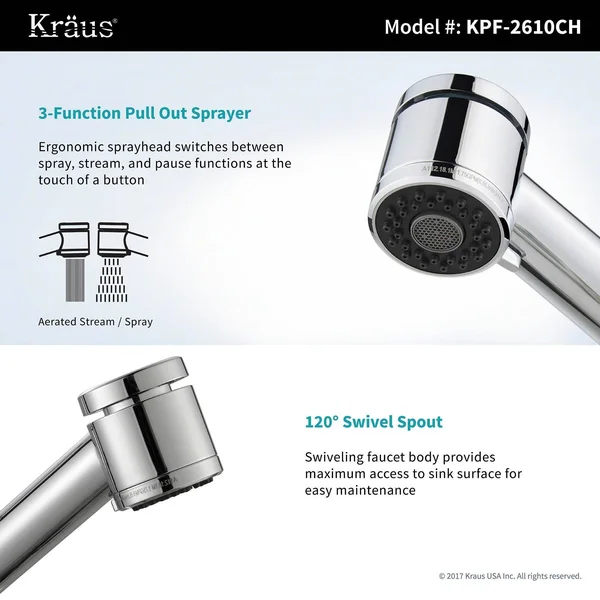 Kraus KPF-2610SFS Spot Free Oletto Single Handle Pull Out Kitchen Faucet in all-Brite Stainless Steel