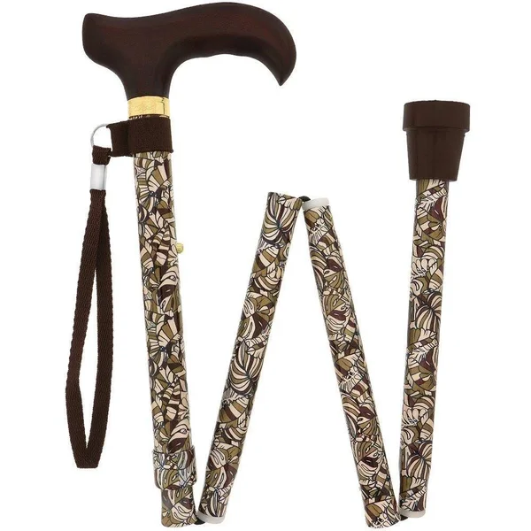 Bahama Leaf Folding Adjustable Designer Derby Walking Cane with Engraved Collar