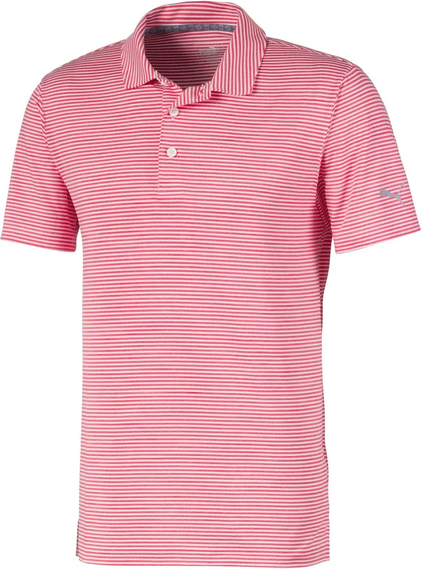 Puma Men's Caddie Stripe Golf Polo - Small, Barbados Cherry Heather