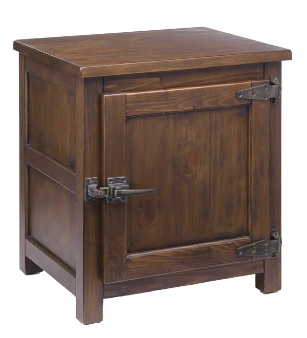 Portland Ice Box Wooden Side Table with Storage - Walnut Finish, Brown