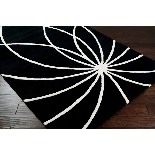 Hand-Tufted Contemporary Black/White Mayflower Wool Abstract Area Rug (6& Square)