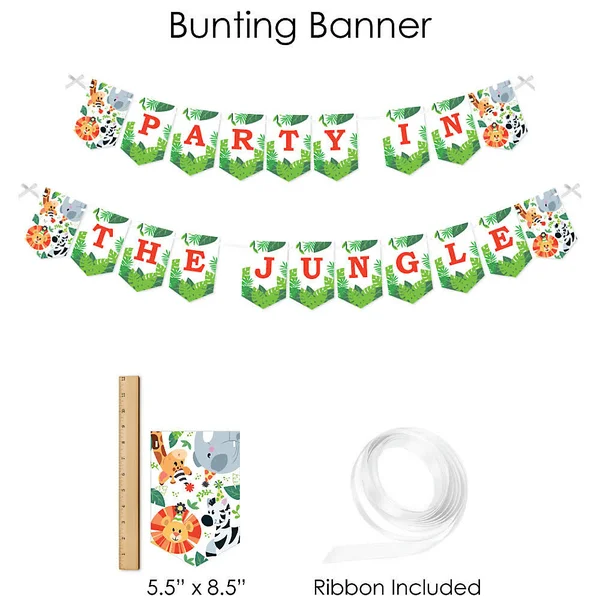 Big Dot of Happiness - Jungle Party Animals - Safari Zoo Animal Birthday Party or Baby Shower Supplies - Banner Decoration Kit