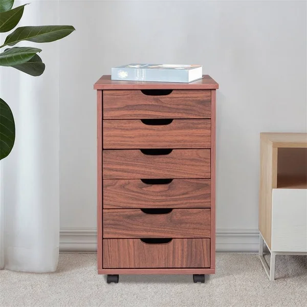 Six Drawers MDF with PVC Wooden Filing Cabinet Dark Walnut Color - Natural