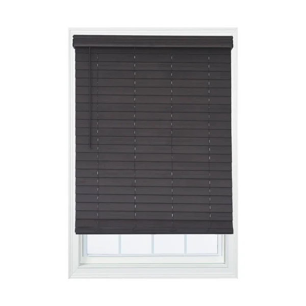 Allen + Roth 2.5-in Slat Width 62-in x 72-in Cordless Walnut Faux Wood Room Darkening Horizontal Blinds in Brown - DFHSD6672-62