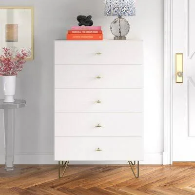 Herschel 5 Drawer Chest Everly Quinn Color: White Gloss