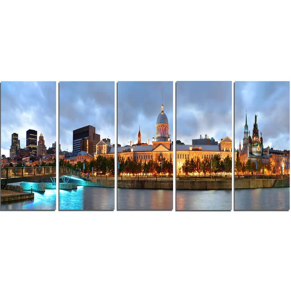 Designart 'Montreal Panoramic View' Cityscape Photo Large Canvas Print - Brown - 32 in. Wide x 16 in. High - 1 Panel