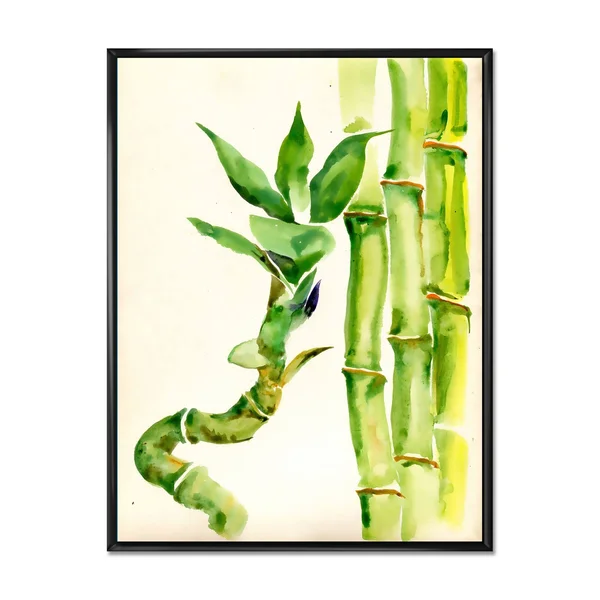 Designart 'Bamboo Branches in The Forest VI' Tropical Framed Canvas Wall Art Print - 16 in. Wide x 32 in. High - White