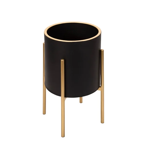 Sagebrook Home Set of 2 Planter on Metal Stand, BLACK/GLD