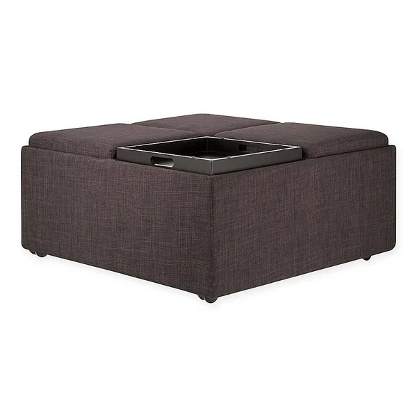 Inspire Q Myra Linen Flip-Top Cocktail Storage Ottoman in Dark Grey