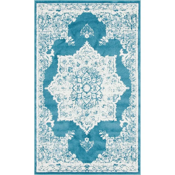 Unique Loom Canal Rosso Rug - Blue (4& 0 x 6& 0)