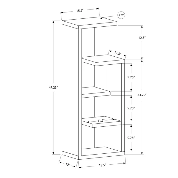 Monarch 2467 Dark Taupe Accent Display Unit 48nch Bookcase - Grey