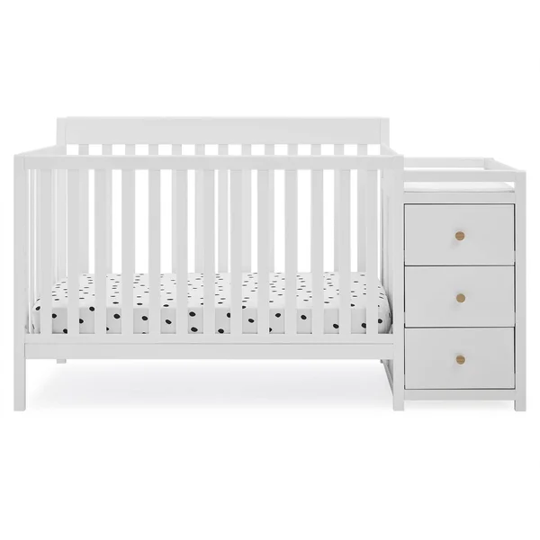 Delta Children Flynn Convertible Crib and Changer - Bianca White/Natural Knobs