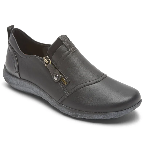 Rockport Women's Cobb Hill Amalie Zipper Slip-On, Size: 10, Black Leather