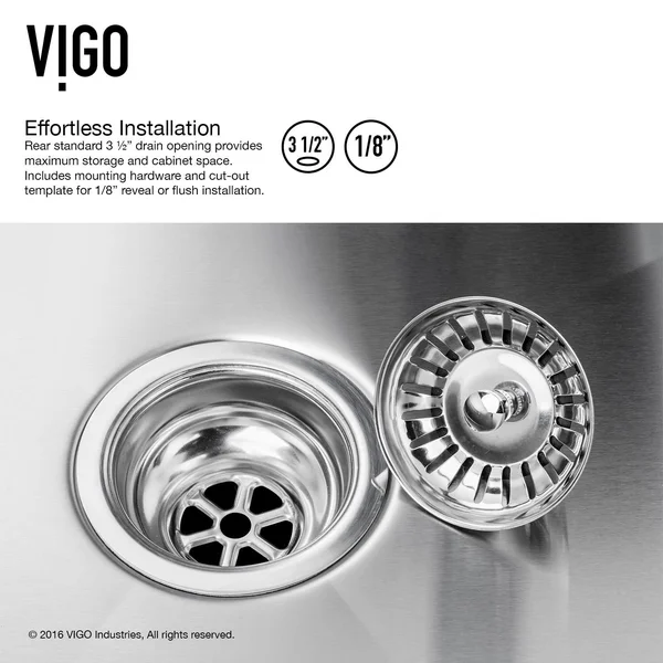 Vigo VG15767 All-in-One 32x22 Mercer Stainless Steel Undermount Kitchen Sink Set with Oakhurst Faucet in Chrome Grid STRAINER an