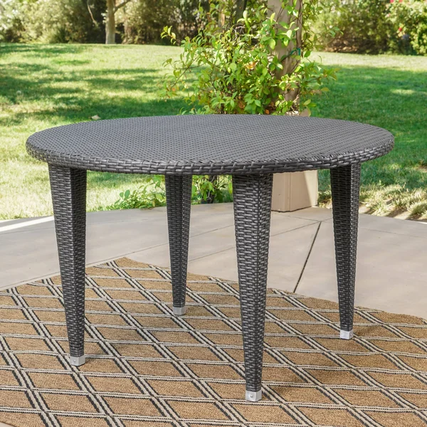 Dunedain Outdoor Round Wicker Dining Table - Gray - Grey