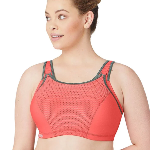 Glamorise Women's Adjustable Wire Sports Bra - 44B, Coral/Grey
