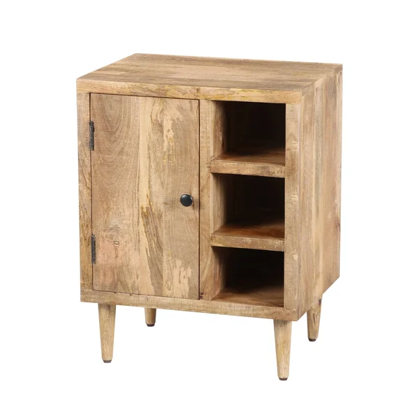 The Urban Port Transitional Mango Wood Side Table with Open Cubbies and Door Storage - Natural Brown