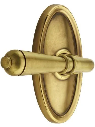 Emtek 4 1/2x22 Classic Brass Door Lever Set with Oval Rosette in French Antique, Interior Lever Type: Turino Lever, Hand Positio