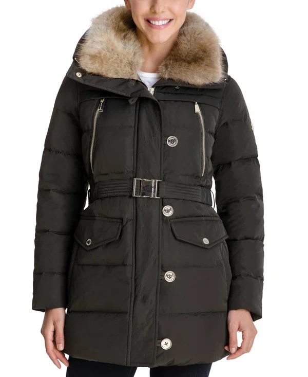 Michael Michael Kors Faux-Fur-Collar Down Puffer Coat - Created for Macy&s - Dark Moss