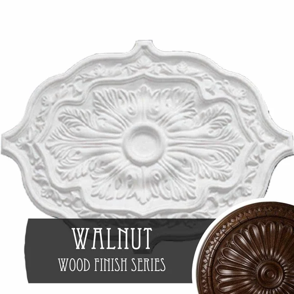 36x22W x 26x22H x 1 1/2x22P Pesaro Ceiling Medallion, Hand-Painted Walnut