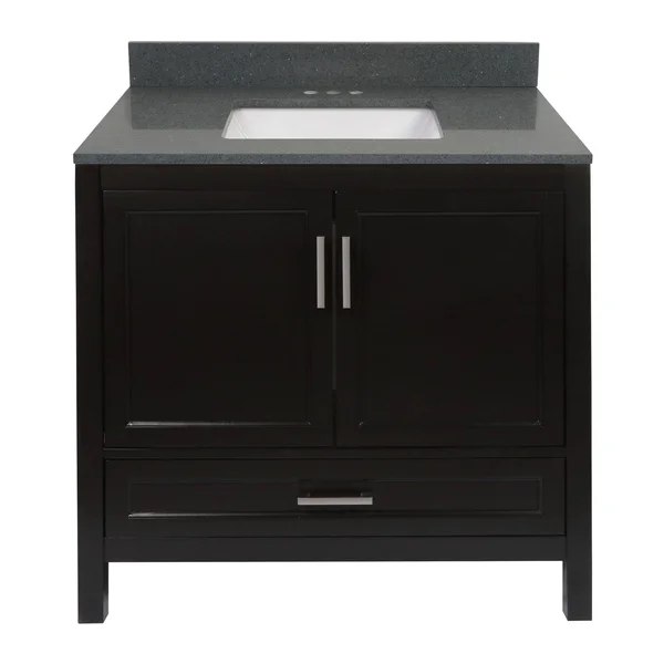 Solerno Bath Vanity with Cultured Marble or Quartz Stone Top (Color: White, Vanity Top: Quartz Galaxy Black, Size: 31x22)