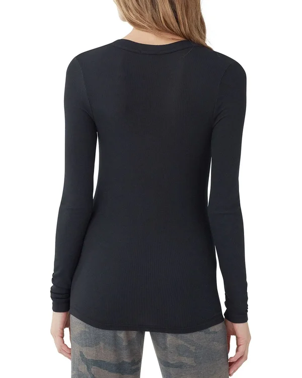 Splendid Long Sleeve V-Neck Tee - Black - XXL