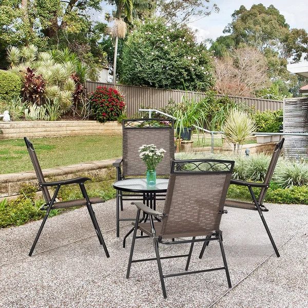 4 Pcs Outdoor Foldable Patio Chair with Stable Frame & Wide Armrest - Black+Brown
