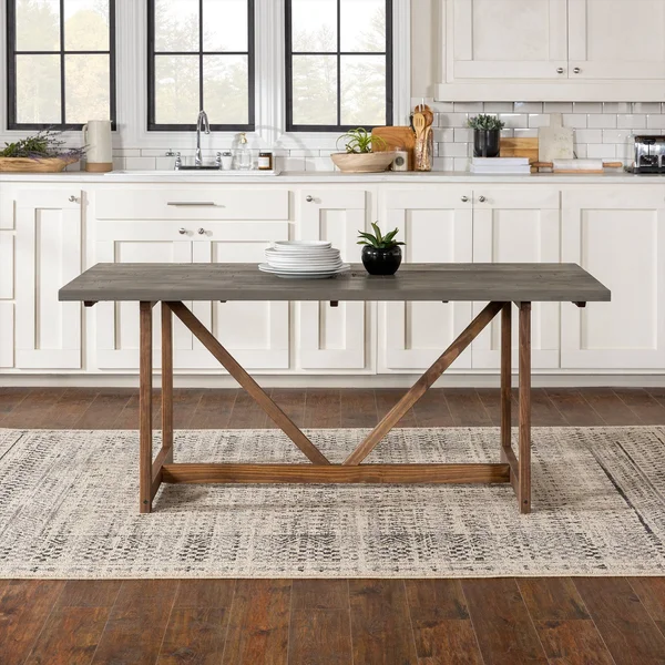 72x22 Solid Wood Trestle Dining Table Gray/Brown - Saracina Home