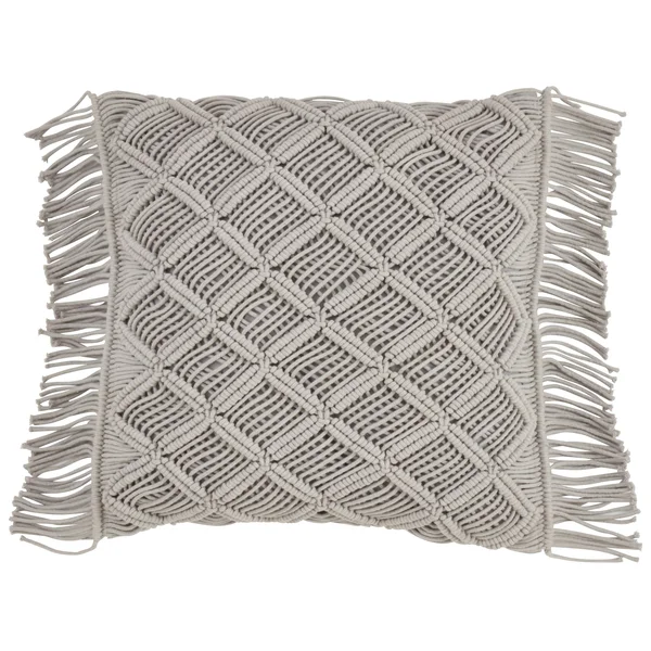 Saro Lifestyle 5148.N18S 18 in. Square Down Filled Macrame Throw Pillow - Natural