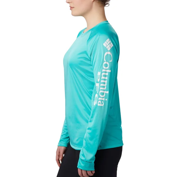 Columbia Women's PFG Tidal Tee II Long-Sleeve Shirt in Dolphin - White Size 2x