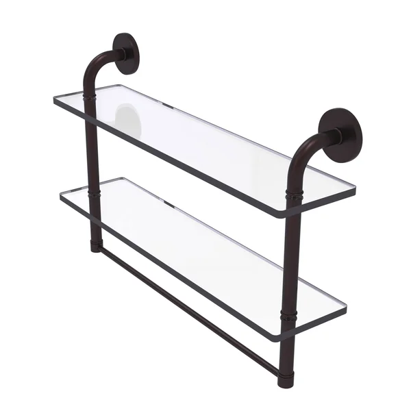 Allied Brass Remi Collection Two Tiered Glass Shelf with Integrated Towel Bar - Antique Bronze - 22 inch