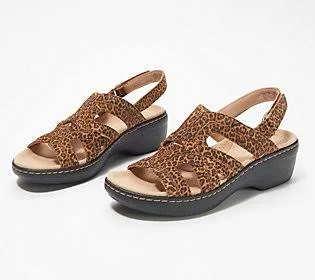 Clarks Collection Strappy Sandals - MerliahLilac, Size 9 Medium, Cheetah