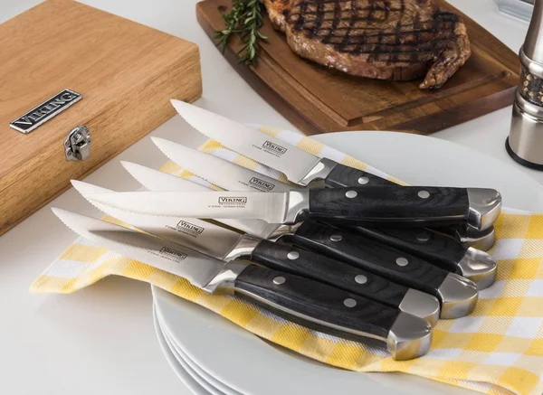 Viking Pakka Wood Steak Knife Set with Rubberwood Box, 6 Piece, Black