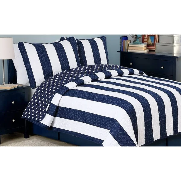 Porch & den AmeriSTAR Sailor Navy Striped Cotton Quilt Set - Queen