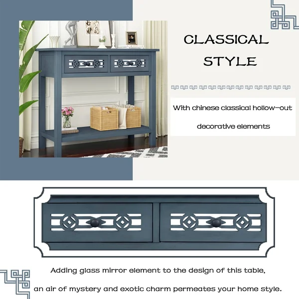 Classic Console Table with Hollow-out Decoration - Ivory