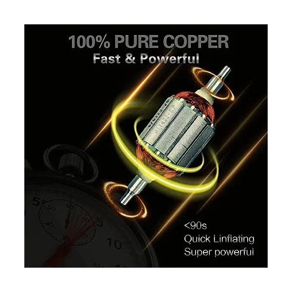 GSPSCN Silver Tire Inflator Heavy Duty Double Cylinders with Portable Bag, Metal 12V Air Compressor Pump 150PSI with Adapter for